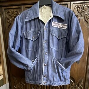 Goodyear Sherpa Denim Jacket NASCAR 70s 80s Racing Vintage Classic Men's S